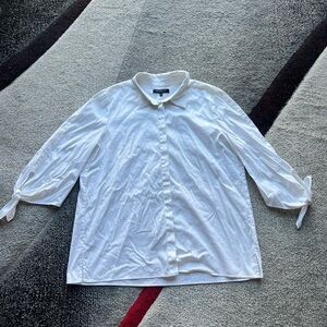 Lafayette 148 New York White Bling Collar Tie Sleeve Shirt